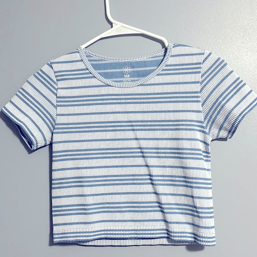 Blue and white striped top